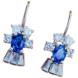 Vintage Estate 18k Gold Royal Blue Sapphires F VS Diamonds Dangle Drop Earrings