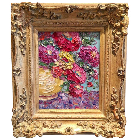 KADLIC Still Life Floral Impressionism Original Oil Painting 8x10" Gilt Frame